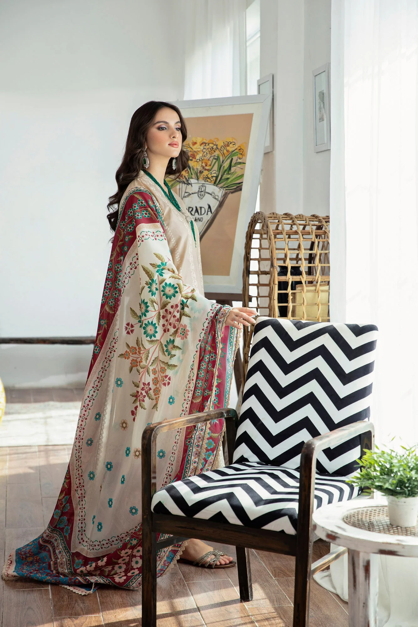 SAYA - 3PC LAWN EMBROIDERED SHIRT WITH PRINTED DUPATTA AND TROUSER - Image 5