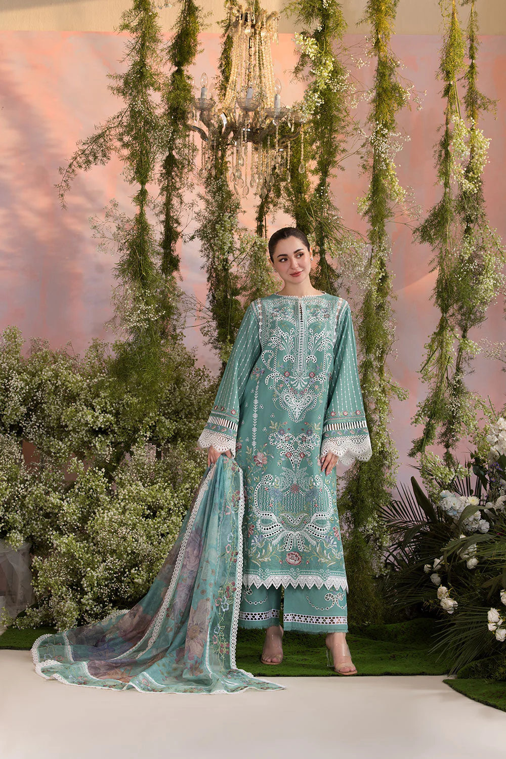 SOBIA NAZIR - 3PC LAWN EMBROIDERED SHIRT WITH CHIFFON PRINTED DUPATTA AND TROUSER - L25-5B - Image 10