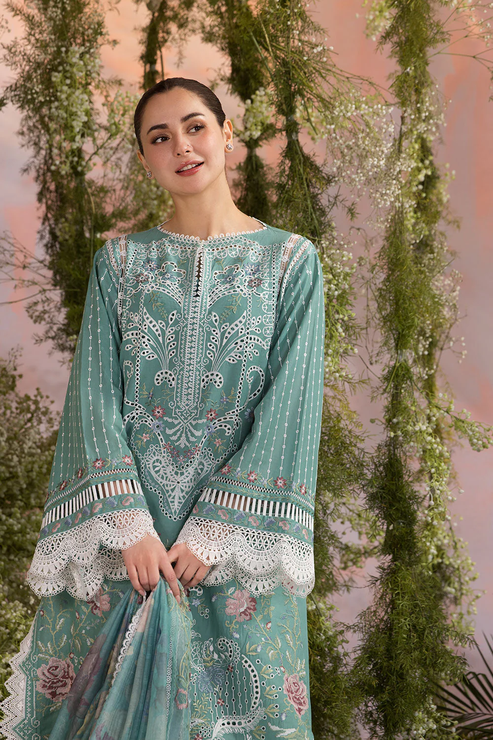 SOBIA NAZIR - 3PC LAWN EMBROIDERED SHIRT WITH CHIFFON PRINTED DUPATTA AND TROUSER - L25-5B - Image 2