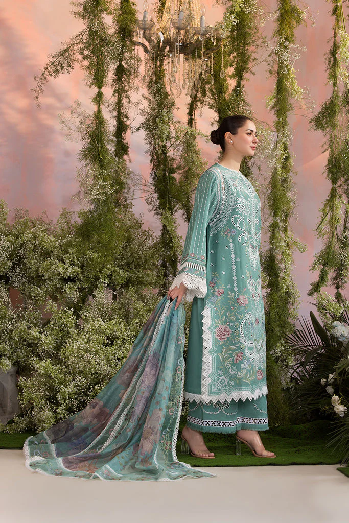 SOBIA NAZIR - 3PC LAWN EMBROIDERED SHIRT WITH CHIFFON PRINTED DUPATTA AND TROUSER - L25-5B - Image 3