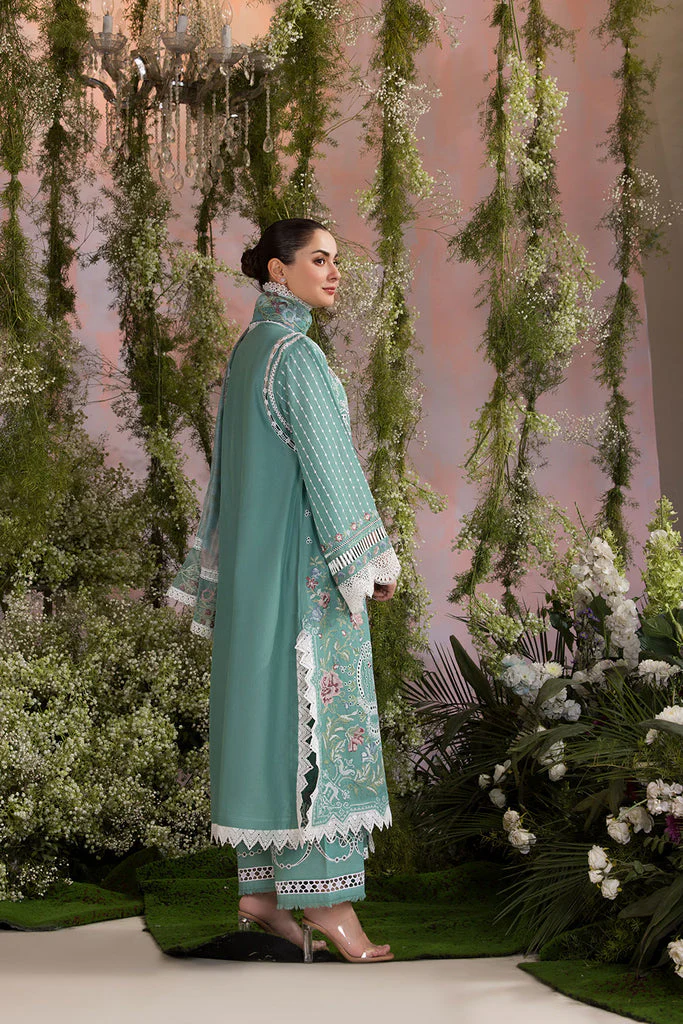 SOBIA NAZIR - 3PC LAWN EMBROIDERED SHIRT WITH CHIFFON PRINTED DUPATTA AND TROUSER - L25-5B - Image 4