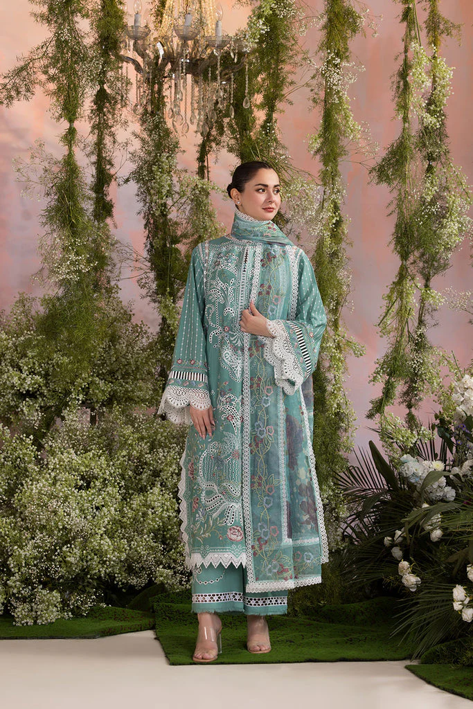 SOBIA NAZIR - 3PC LAWN EMBROIDERED SHIRT WITH CHIFFON PRINTED DUPATTA AND TROUSER - L25-5B - Image 6