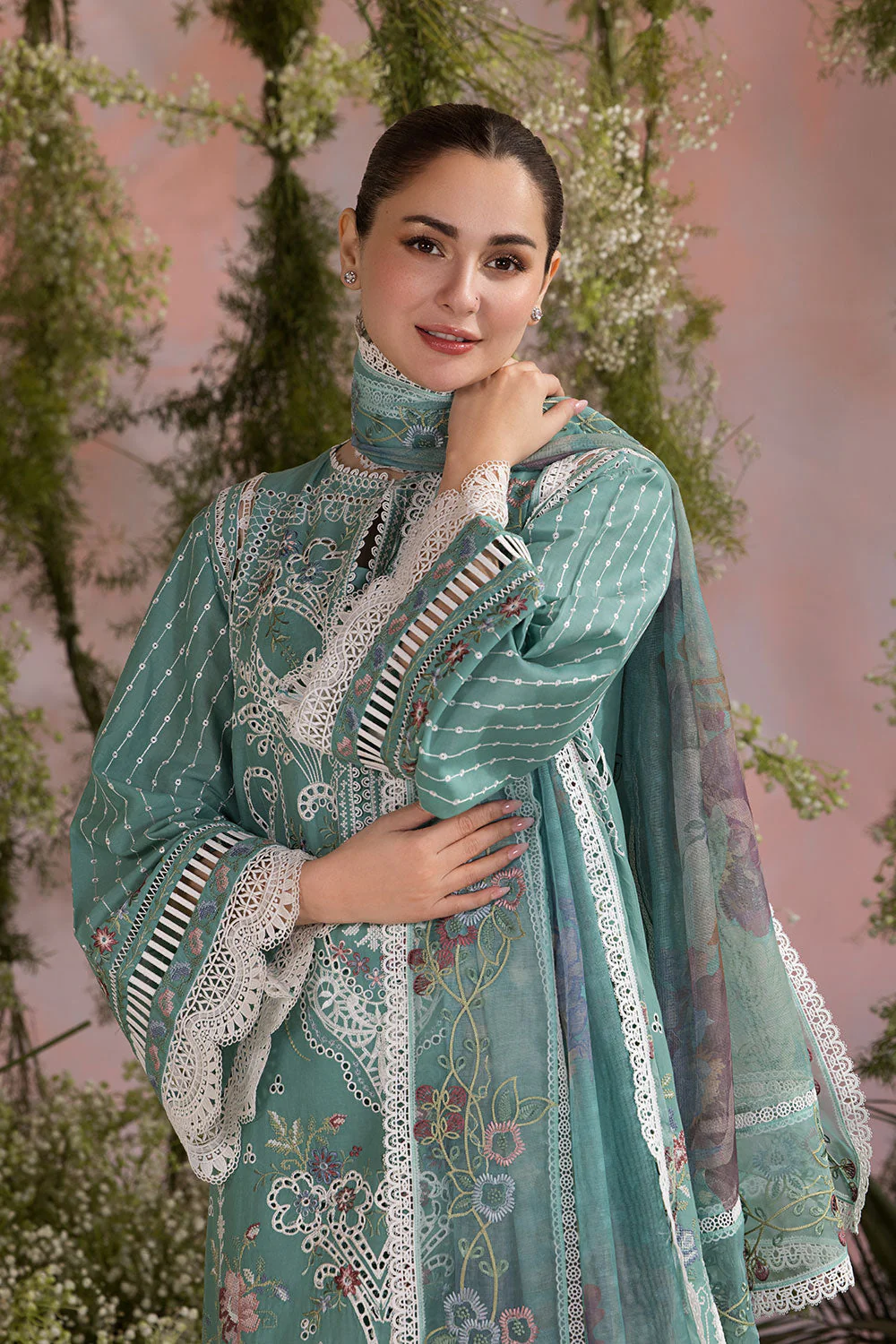 SOBIA NAZIR - 3PC LAWN EMBROIDERED SHIRT WITH CHIFFON PRINTED DUPATTA AND TROUSER - L25-5B - Image 7