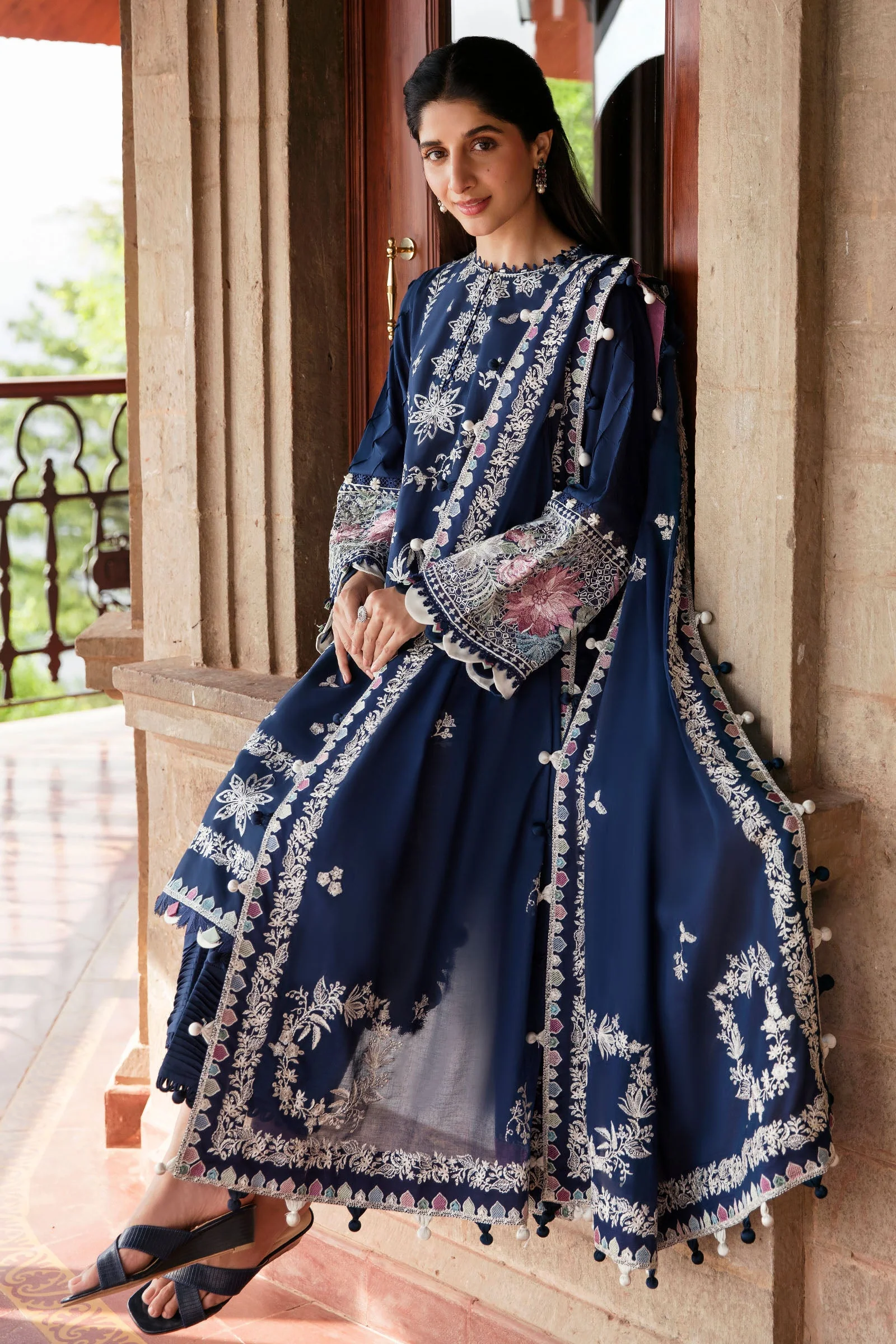 ZAHA - 3PC LAWN EMBROIDERED SHIRT WITH EBROIDERED SHAWL AND TROUSER - KPR1656