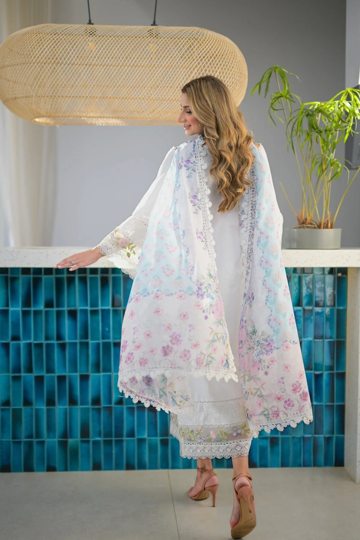 ZAIB - 3PC LAWN EMBROIDERED SHIRT WITH PRINTED DUPATTA AND LAWN TROUSER - KPR32 - Image 2