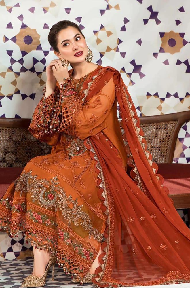 Maria B - 3PC CHIFFON EMBROIDERED SHIRT WITH CHIFFON EMBROIDERED DUPATTA AND TROUSER - KPR1517 - Image 3