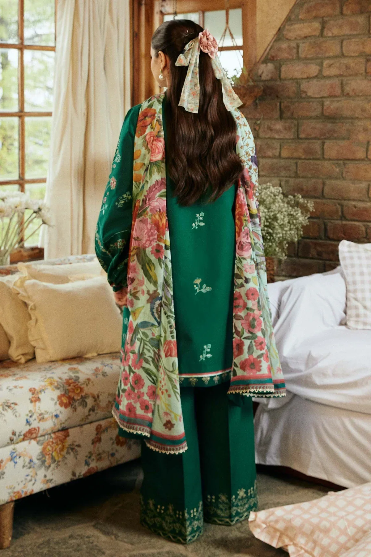 ZARA SHAH JAHAN - 3PC LAWN EMBROIDERED SHIRT WITH DIAMOND PRINTED DUPATTA AND TROUSER - HZG1672 - Image 4