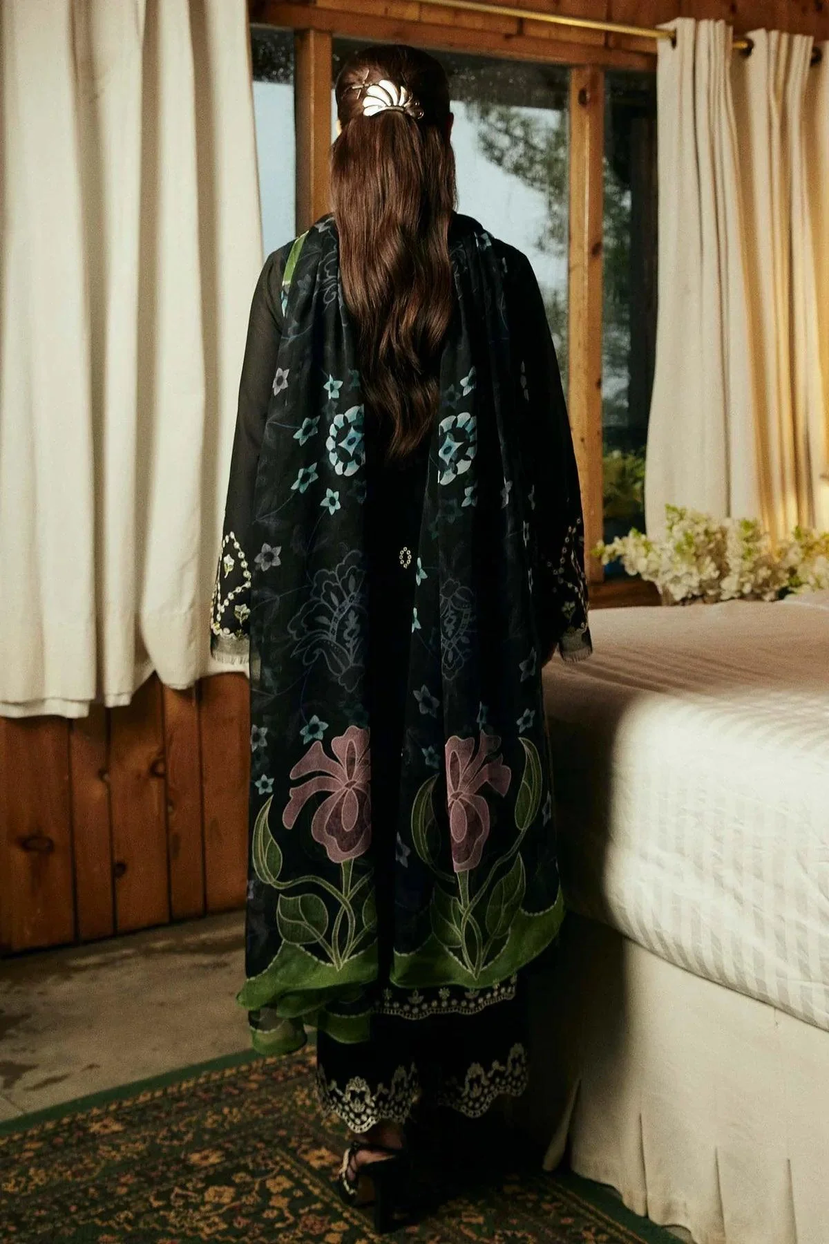 ZARA SHAH JAHAN - 3PC LAWN EMBROIDERED SHIRT WITH DIAMOND PRINTED DUPATTA AND TROUSER - HZG1676 - Image 4