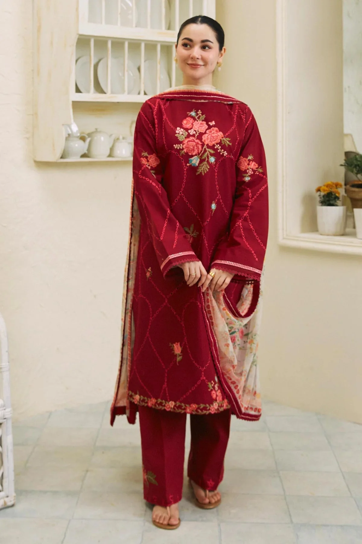 ZARA SHAH JAHAN - 3PC LAWN EMBROIDERED SHIRT WITH MANAAR PRINTED DUPATTA AND TROUSER - KPR1613