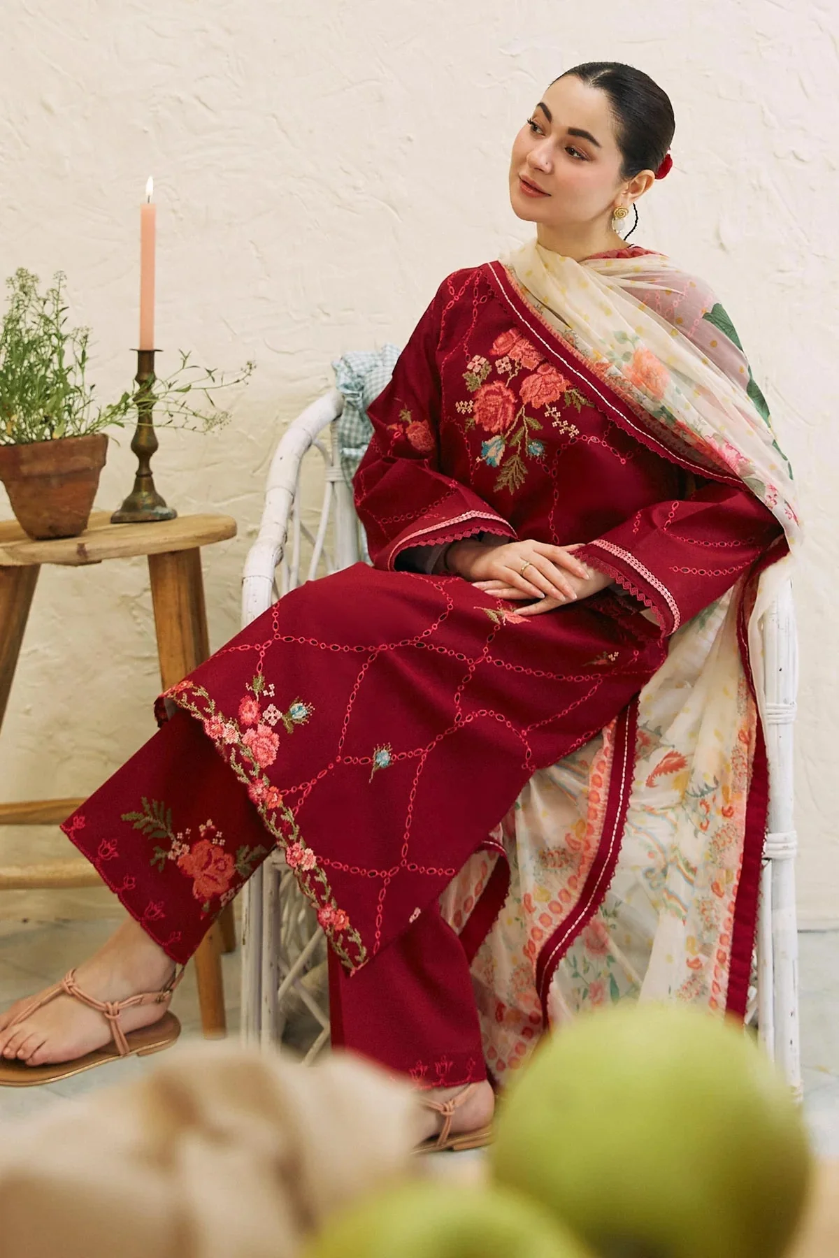 ZARA SHAH JAHAN - 3PC LAWN EMBROIDERED SHIRT WITH MANAAR PRINTED DUPATTA AND TROUSER - KPR1613 - Image 4