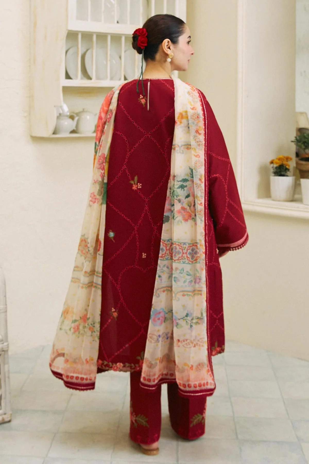 ZARA SHAH JAHAN - 3PC LAWN EMBROIDERED SHIRT WITH MANAAR PRINTED DUPATTA AND TROUSER - KPR1613 - Image 8
