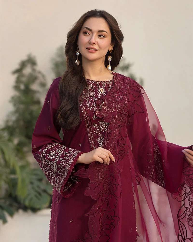 ZARA SHAHJAHAN- 3PC LAWN EMBROIDERED SHIRT WITH CHIFFON EMBROIDERED DUPATTA AND COTTON TROUSER - AL-997 - Image 2
