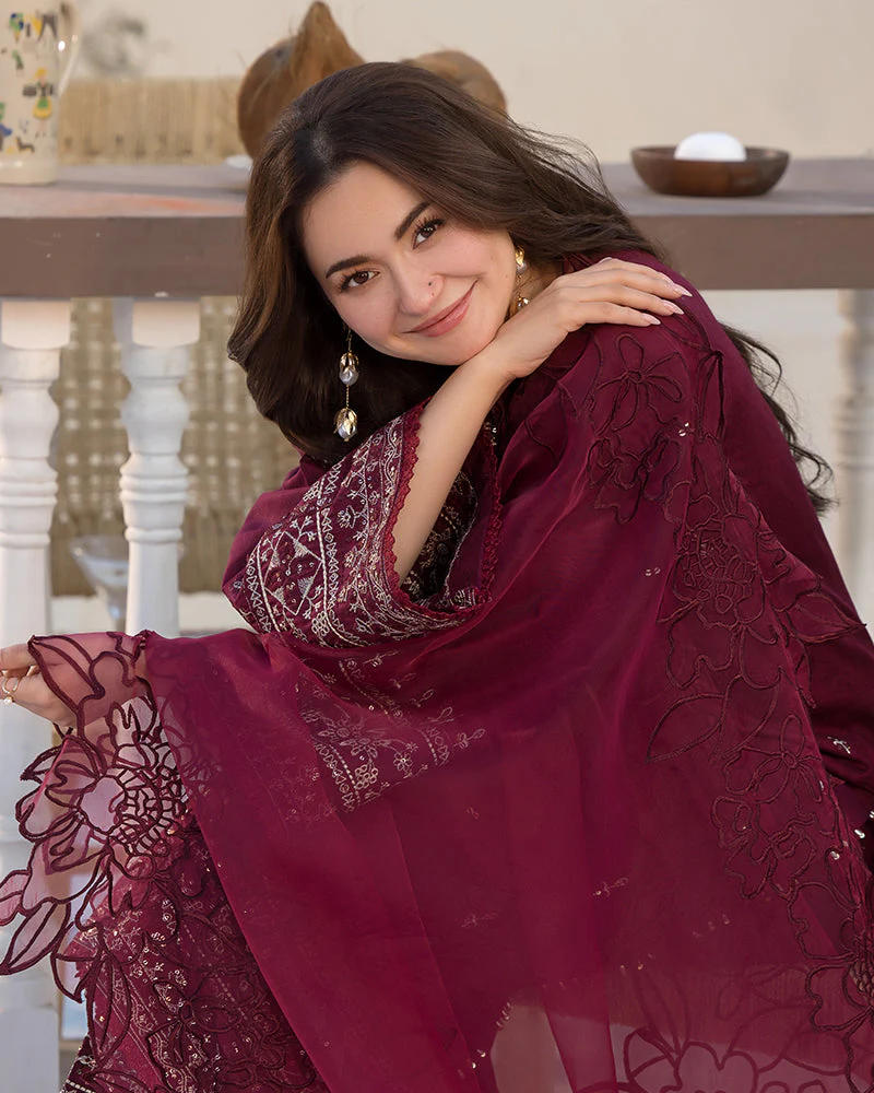 ZARA SHAHJAHAN- 3PC LAWN EMBROIDERED SHIRT WITH CHIFFON EMBROIDERED DUPATTA AND COTTON TROUSER - AL-997 - Image 3