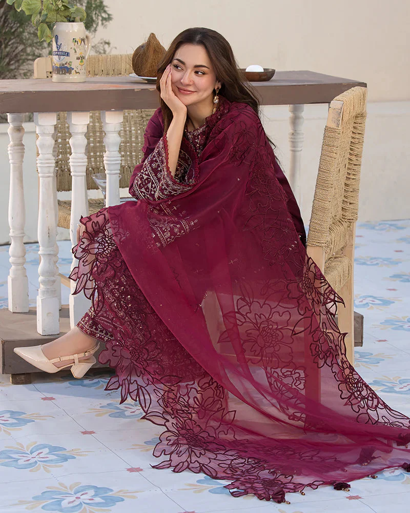 ZARA SHAHJAHAN- 3PC LAWN EMBROIDERED SHIRT WITH CHIFFON EMBROIDERED DUPATTA AND COTTON TROUSER - AL-997 - Image 4