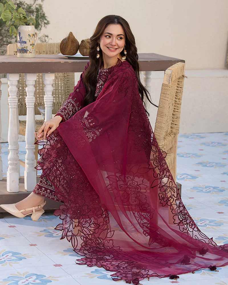 ZARA SHAHJAHAN- 3PC LAWN EMBROIDERED SHIRT WITH CHIFFON EMBROIDERED DUPATTA AND COTTON TROUSER - AL-997 - Image 5