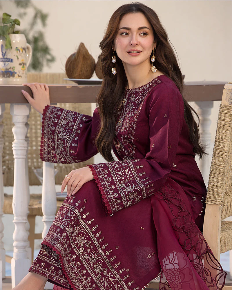 ZARA SHAHJAHAN- 3PC LAWN EMBROIDERED SHIRT WITH CHIFFON EMBROIDERED DUPATTA AND COTTON TROUSER - AL-997 - Image 6