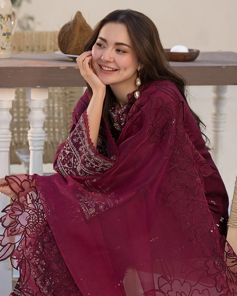 ZARA SHAHJAHAN- 3PC LAWN EMBROIDERED SHIRT WITH CHIFFON EMBROIDERED DUPATTA AND COTTON TROUSER - AL-997 - Image 7