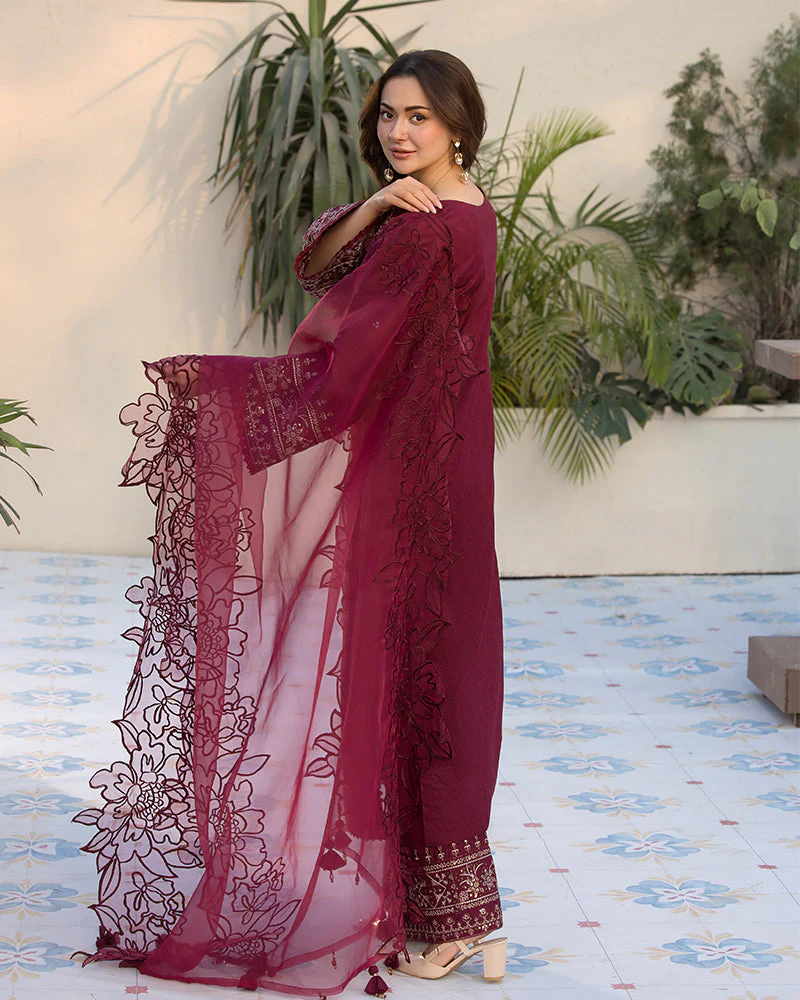 ZARA SHAHJAHAN- 3PC LAWN EMBROIDERED SHIRT WITH CHIFFON EMBROIDERED DUPATTA AND COTTON TROUSER - AL-997 - Image 8