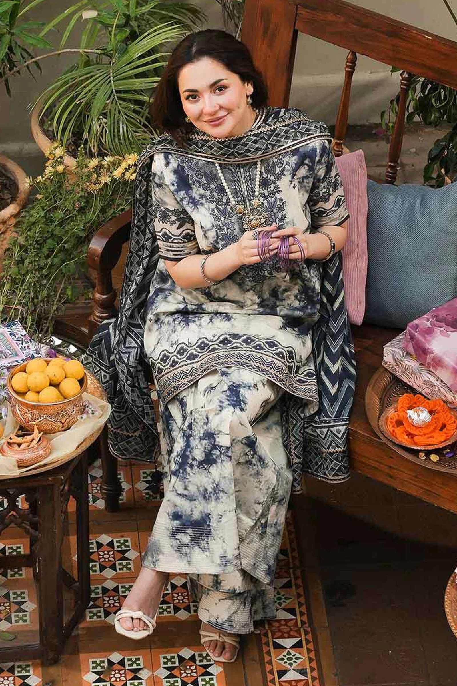 SAPPHIRE- 3PC LAWN EMBROIDERED SHIRT WITH PRINTED DUPATTA AND LAWN TROUSER - ED-738