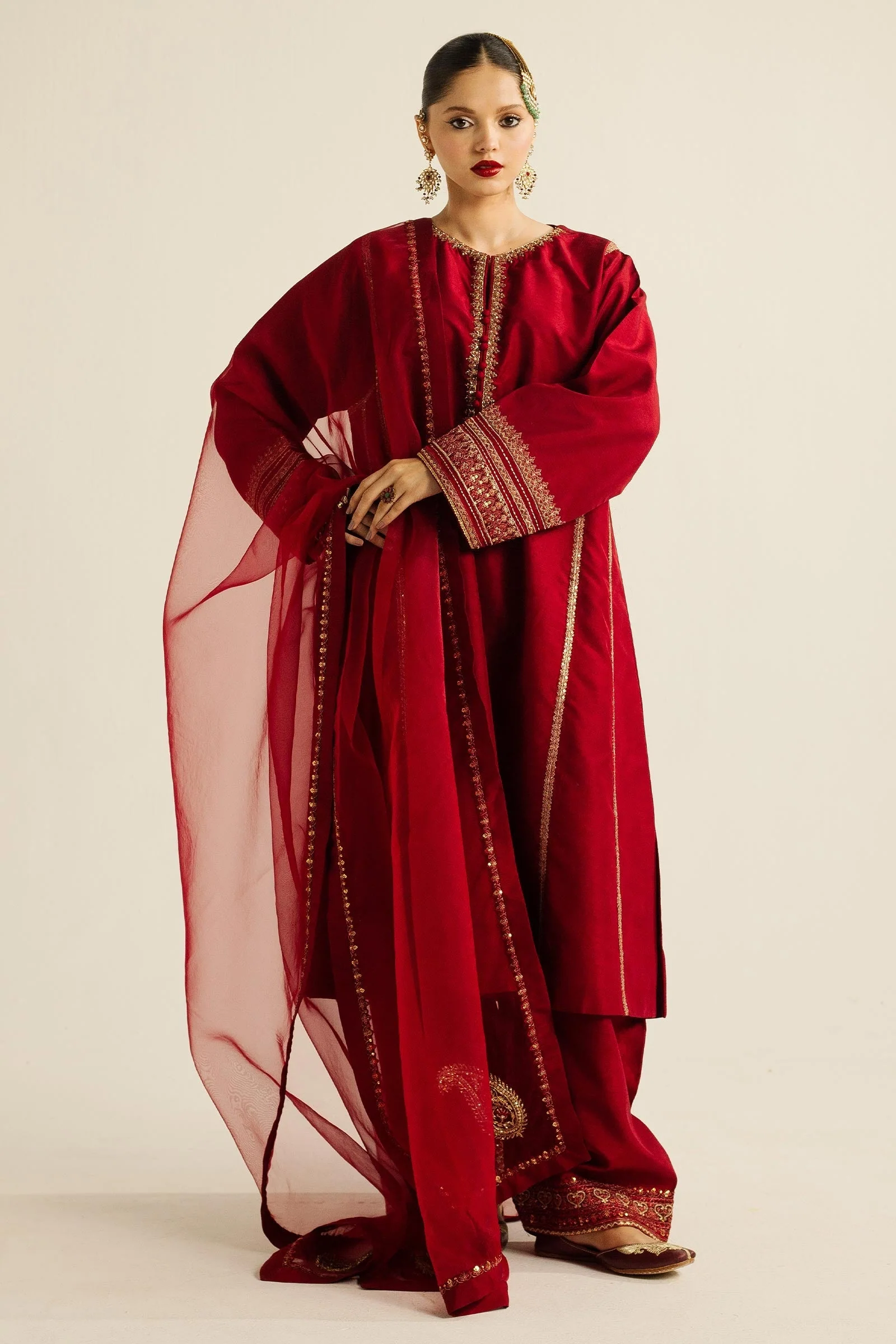 Zara Shahjahan Embroidered Luxury Lawn Unstitched 3Pc Wedding Formals | ZC-4001 - Image 4