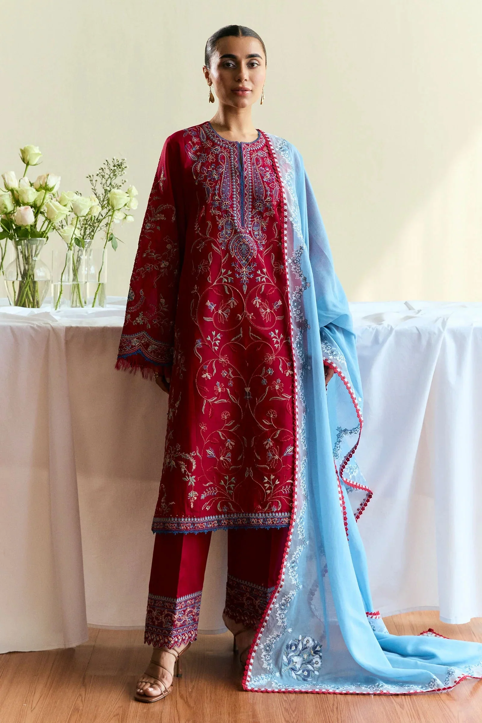ZARA SHAJAHAN - 3PC LAWN EMBROIDERED SHIRT WITH EMBROIDEREDDUPATTA AND TROUSER -KPR2311