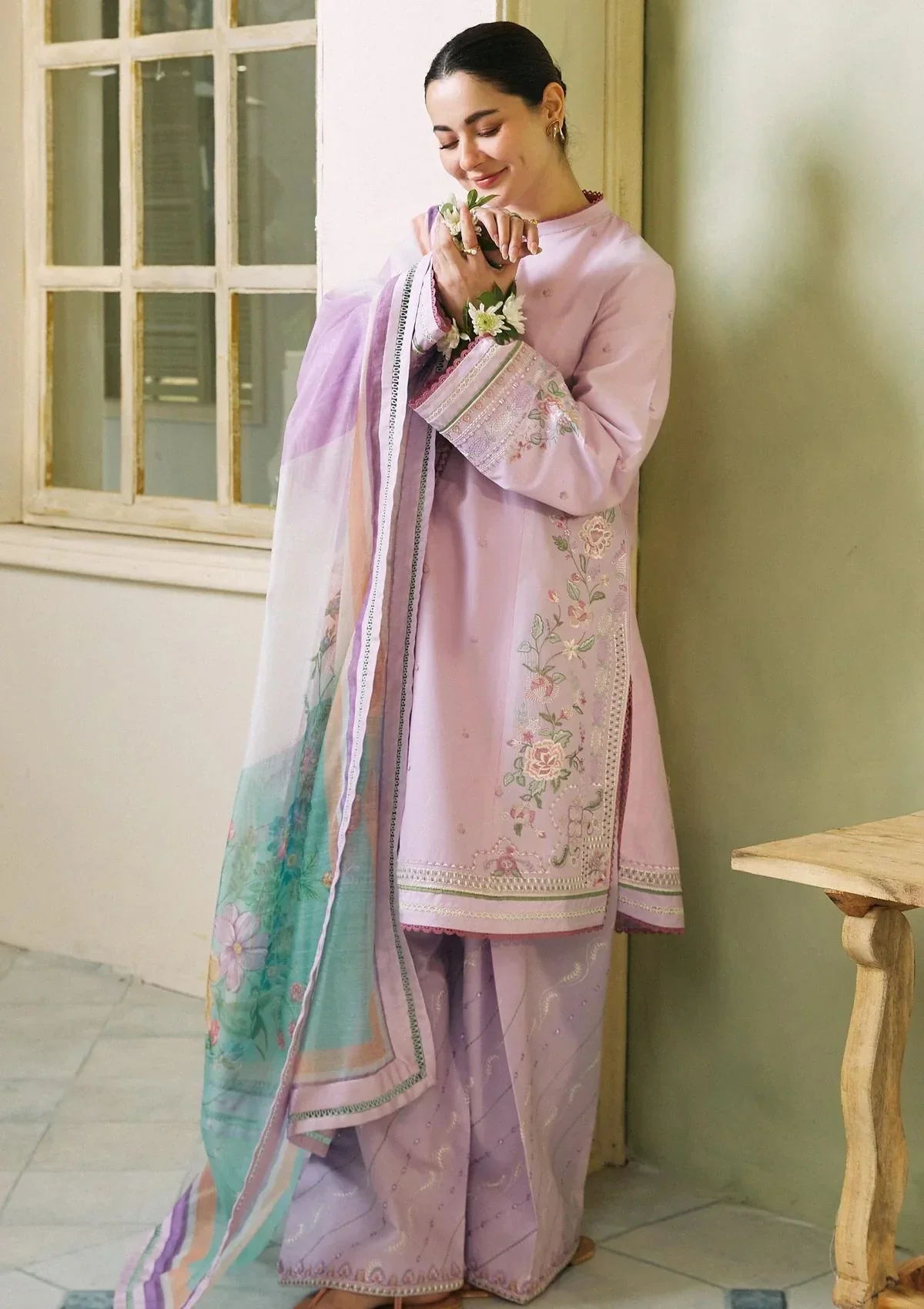 3PC LAWN SEQUENCE EMBROIDERED SHIRT WITH printedSHAWL AND TROUSER - KPR1657 - Image 2